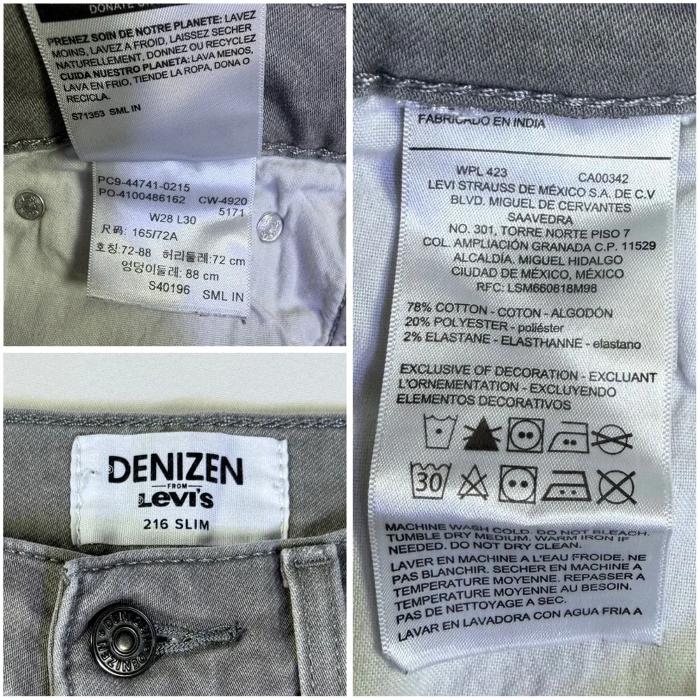 Denizen from Levis 216 Slim Fit Light Gray Jeans Mens W28 L30‎ Stretch Denim